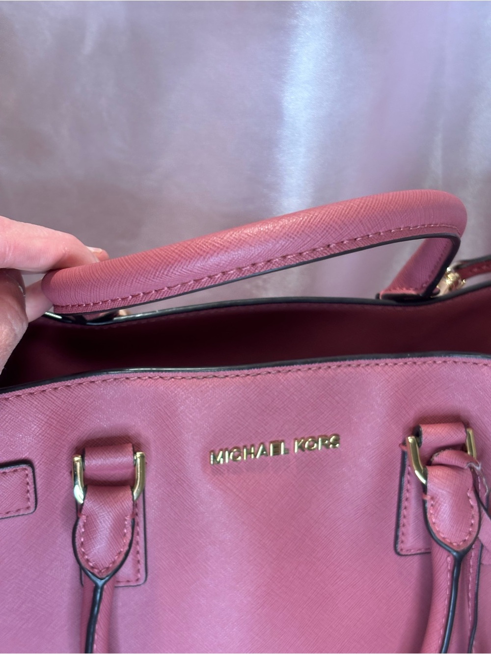Michael Kors Rose Pink Saffiano Leather Satchel with Gold Hardware - Picture 10 of 10